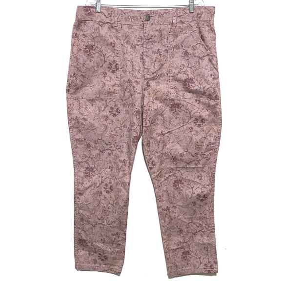 Knox Rose Floral Pink Jeans XL 38 Straight Leg High Rise Elastic Waist Boho NWT - Picture 1 of 9